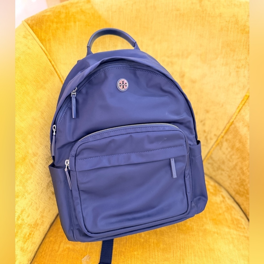 NWT! NEW! Tory Burch Navy Nylon Backpack with Front Zip Pocket -Lightweight